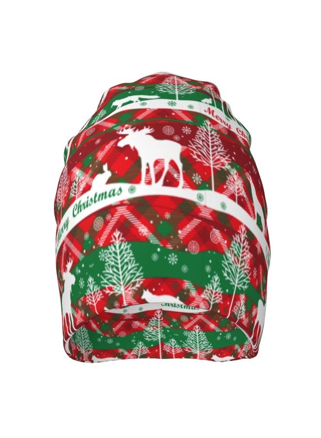 FalePrint Beanie Hat Printed Merry Christmas Tartan Deer Red Grenn Knitted Cap for Men Women,Thin Knit Slouchy Cancer Chemo Unisex Ski Cap Running Headwear Warm Hip Hop Soft Skull Cap - Image 3